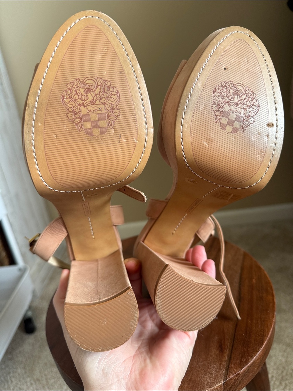 Vince Camuto Blush Suede Block Heel Slingback Sandals - Picture 5 of 6